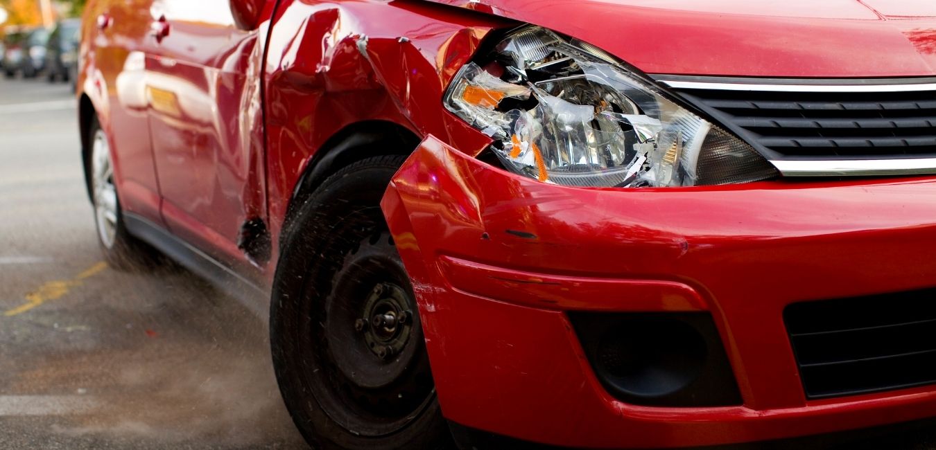 red car in auto accident