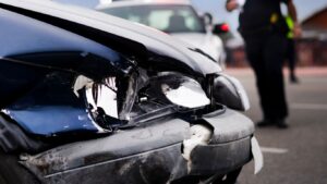 police standing behind a car accident