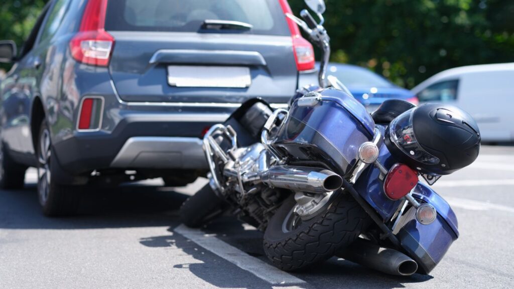 Motorcycle Crashed into Back of Vehicle in Front of It